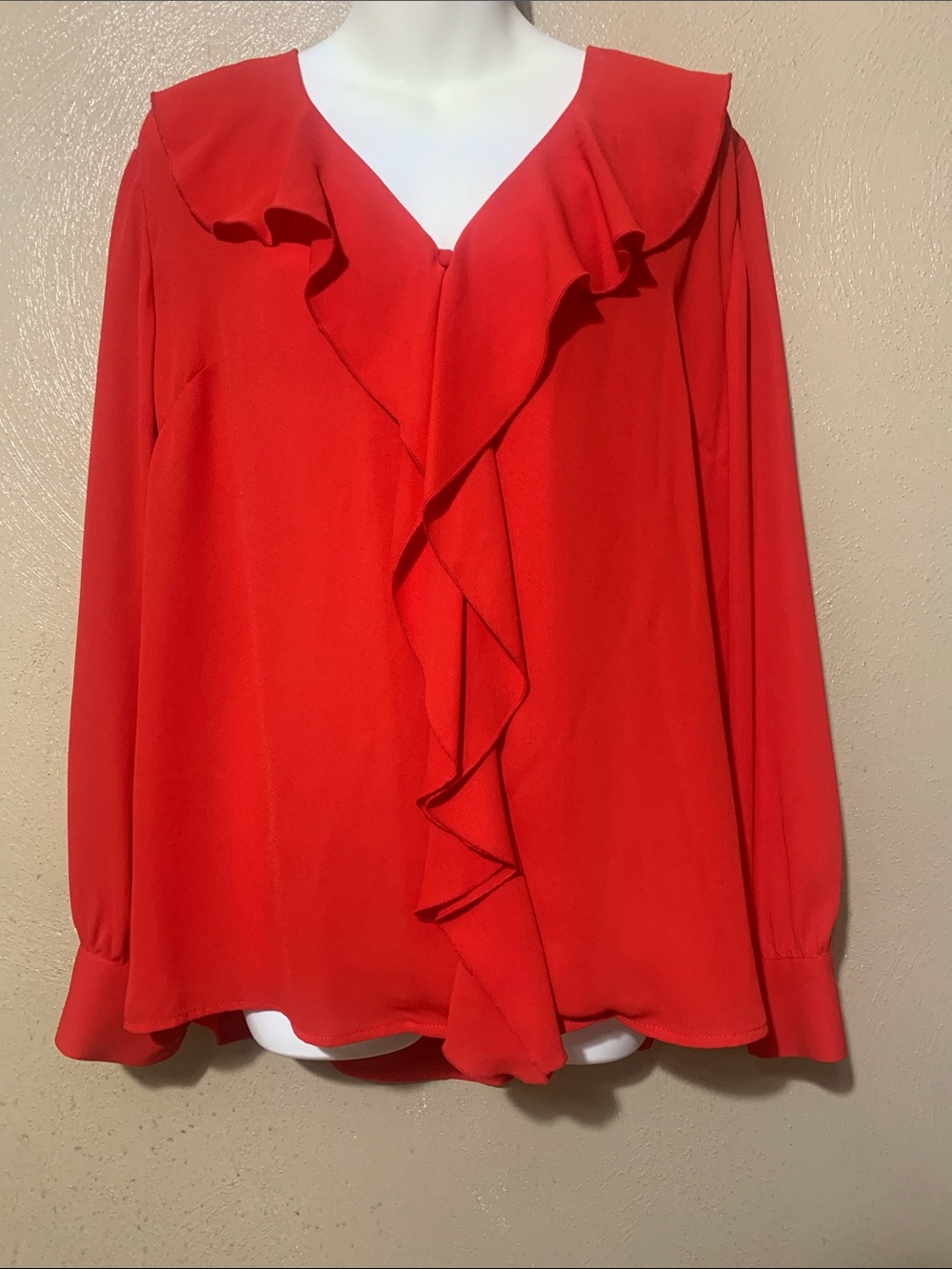 The Limited size L Red Ruffle Front V-Neck Blouse NWT